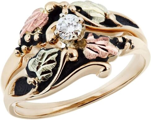 10k Yellow Gold Antiqued Diamond Black Hills Gold Engagement Wedding Ring Set (.17 Ct., Color I-J, Clarity I1) in Saudi Arabia