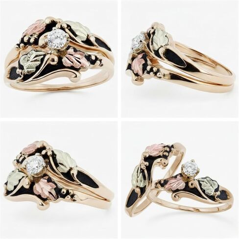 10k Yellow Gold Antiqued Diamond Black Hills Gold Engagement Wedding Ring Set (.17 Ct., Color I-J, Clarity I1) in Saudi Arabia