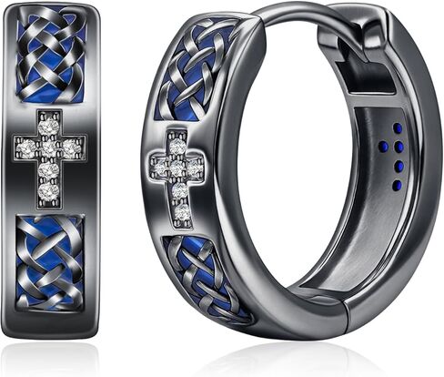 أقراط هوب للرجال | 925 فضة رجالي عبر الأقراط | هدية عيد الميلاد للرجال، مطلية بالذهب الأبيض عيار 14 قيراط ولا تسبب الحساسية للأذنين الحساسة | خفيفة الوزن فاسق Huggie القرط in Kuwait