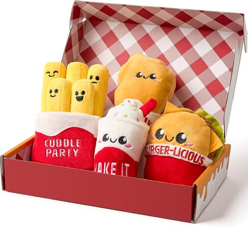 JOYIN 4 Pcs Emotional Support Plushies, Kawaii Fast Food Plush Stuffed Toys Set, Cute Burger Fries & Milkshake Plush Pillow for Girls Boys Teens, Fun Comfort Food Gift Box for Birthday & Care Package in Saudi Arabia