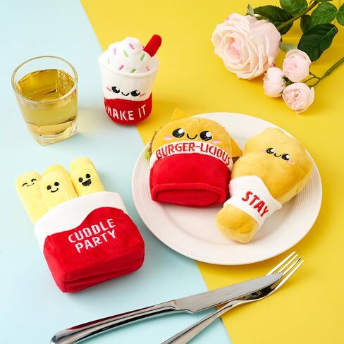 JOYIN 4 Pcs Emotional Support Plushies, Kawaii Fast Food Plush Stuffed Toys Set, Cute Burger Fries & Milkshake Plush Pillow for Girls Boys Teens, Fun Comfort Food Gift Box for Birthday & Care Package in Saudi Arabia