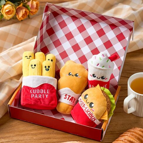 JOYIN 4 Pcs Emotional Support Plushies, Kawaii Fast Food Plush Stuffed Toys Set, Cute Burger Fries & Milkshake Plush Pillow for Girls Boys Teens, Fun Comfort Food Gift Box for Birthday & Care Package in Saudi Arabia