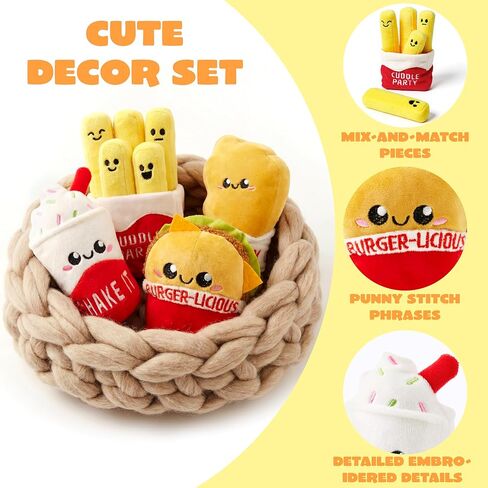 JOYIN 4 Pcs Emotional Support Plushies, Kawaii Fast Food Plush Stuffed Toys Set, Cute Burger Fries & Milkshake Plush Pillow for Girls Boys Teens, Fun Comfort Food Gift Box for Birthday & Care Package in Saudi Arabia