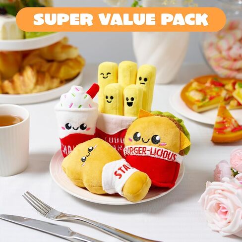 JOYIN 4 Pcs Emotional Support Plushies, Kawaii Fast Food Plush Stuffed Toys Set, Cute Burger Fries & Milkshake Plush Pillow for Girls Boys Teens, Fun Comfort Food Gift Box for Birthday & Care Package in Saudi Arabia