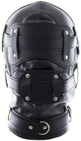 Black Leather Blindfold Head Hood, Adjustable Cosplay Face Mask for Role Play and Halloween in Saudi Arabia