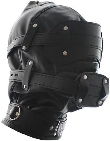 Black Leather Blindfold Head Hood, Adjustable Cosplay Face Mask for Role Play and Halloween in Saudi Arabia