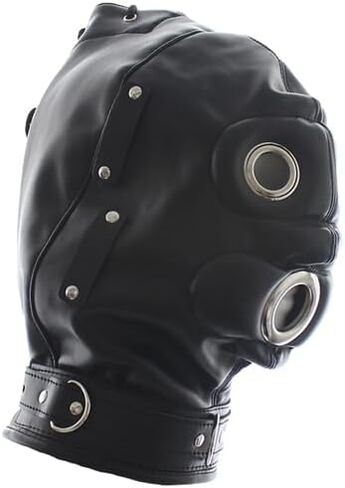 Black Leather Blindfold Head Hood, Adjustable Cosplay Face Mask for Role Play and Halloween in Saudi Arabia