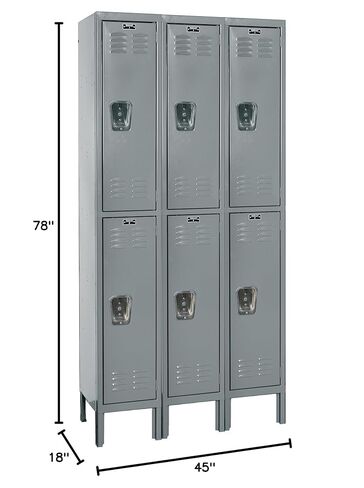 Hallowell U3588-2A-HG Premium Locker، عرض 45 بوصة × عمق 18 بوصة × ارتفاع 78 بوصة، طبقة مزدوجة، 3 عرض، مجمعة، 725 رمادي in Kuwait
