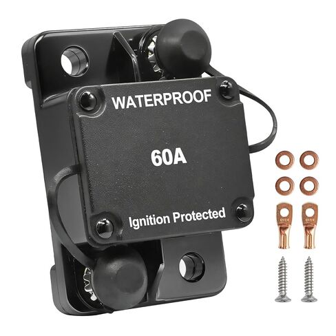 إعادة ضبط تلقائي لقاطع الدائرة 60 أمبير للقوارب، محرك التصيد البحري، مركبات مقطورة ATV، مركبات صوت ستيريو، بطارية إلكترونية، النظام الشمسي، فيوز مضمن مقاوم للماء، تيار مستمر 12 فولت - 48 فولت (إعادة ضبط تلقائي للسطح) in Kuwait