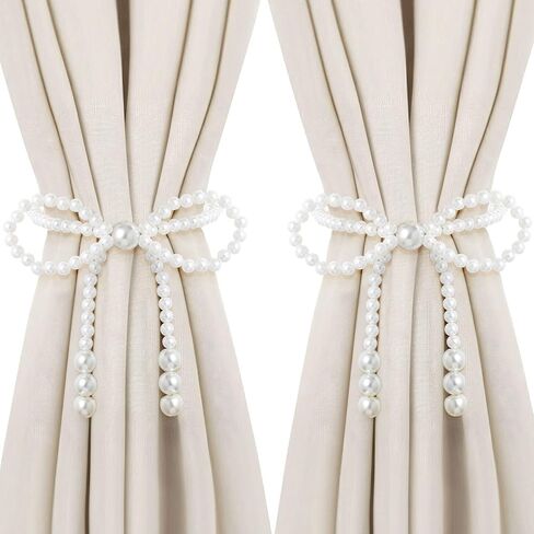 Lewtemi 4 Pcs Pearl Bow Magnetic Curtain Tiebacks Decorative Curtain Holdbacks No Drill for Home Outdoor Bedroom Office (Bowknot) in Saudi Arabia