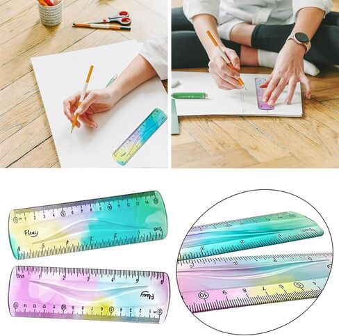 2 Pcs Flexible Ruler, 6 Inch Bendable Ruler for Kids, Soft Plastic Ruler, Kids Ruler for School, Gradient Colored Flex Ruler, Soft Ruler for Kids, Students Classroom with Centimeter and Inch in Saudi Arabia