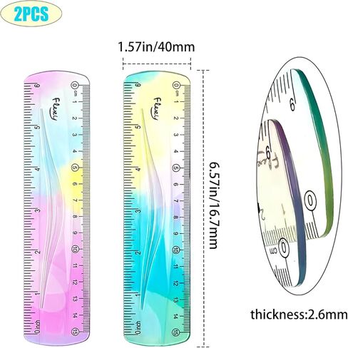 2 Pcs Flexible Ruler, 6 Inch Bendable Ruler for Kids, Soft Plastic Ruler, Kids Ruler for School, Gradient Colored Flex Ruler, Soft Ruler for Kids, Students Classroom with Centimeter and Inch in Saudi Arabia