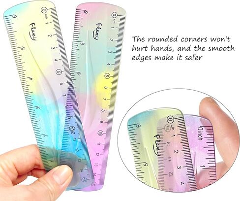 2 Pcs Flexible Ruler, 6 Inch Bendable Ruler for Kids, Soft Plastic Ruler, Kids Ruler for School, Gradient Colored Flex Ruler, Soft Ruler for Kids, Students Classroom with Centimeter and Inch in Saudi Arabia