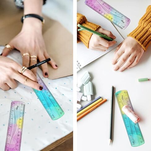 2 Pcs Flexible Ruler, 6 Inch Bendable Ruler for Kids, Soft Plastic Ruler, Kids Ruler for School, Gradient Colored Flex Ruler, Soft Ruler for Kids, Students Classroom with Centimeter and Inch in Saudi Arabia