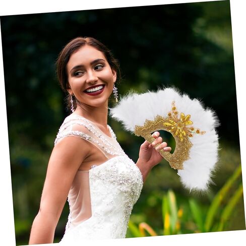 Elegant Wedding Bride Fan Handheld Plume Fan for Decorations Photo Props in Saudi Arabia