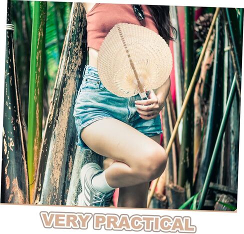 PRETYZOOM Hand-woven Vietnamese Cattail Leaf Fan Natural Raffia Decorative Folding Fan Handheld Chinese Style Summer in Saudi Arabia