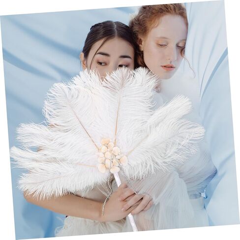 Alipis Bridal Plume Fan إكسسوارات الزفاف الأنيقة المحمولة للعروس ووصيفات العروس لعروض المسرح والدعائم الفوتوغرافية والاحتفالات التي لا تُنسى in Kuwait