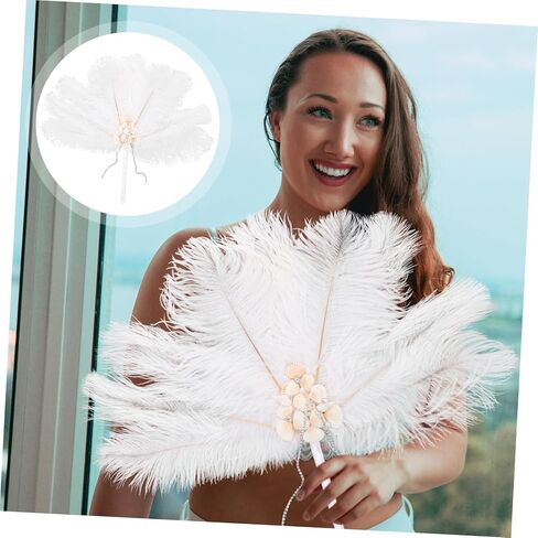 Alipis Bridal Plume Fan إكسسوارات الزفاف الأنيقة المحمولة للعروس ووصيفات العروس لعروض المسرح والدعائم الفوتوغرافية والاحتفالات التي لا تُنسى in Kuwait