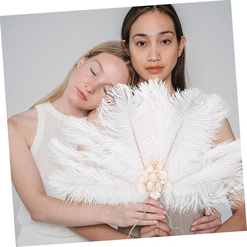 Alipis Bridal Plume Fan إكسسوارات الزفاف الأنيقة المحمولة للعروس ووصيفات العروس لعروض المسرح والدعائم الفوتوغرافية والاحتفالات التي لا تُنسى in Kuwait