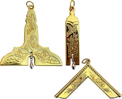 Masonic Senior Warden GOLD Plated Blue Lodge Officer Collar Jewel Jewels 2.75" x 2.50" Junior Warden 2.75" Worshipful Master 3.50" SET in Saudi Arabia