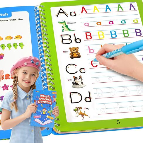 دفاتر سحرية قابلة لإعادة الاستخدام للأطفال، كتاب تلوين مائي سحري 5 في 1 مع قلم مائي، مجموعة تدريب على الكتابة اليدوية للأعمار 3 4 5 6 7 8 9، كتب تتبع لأنشطة التعلم في مرحلة ما قبل المدرسة in Kuwait