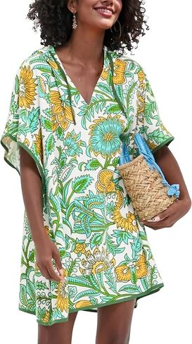 Women's Summer Terry Cloth Beach Swimsuit Cover Up Hooded V Neck Swimwear Dress Resort Wear with Pocket in Saudi Arabia