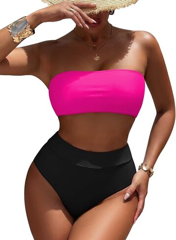 Pink Queen High Waisted Bathing Suits for Women Swimsuit Cheeky High Cut Tummy Control Bikini Bottom Pink Black M in Kuwait