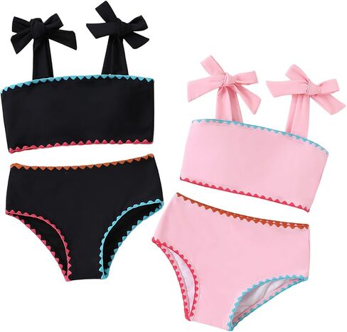 4 Pack Teen Girls Swimsuits Two Piece Colorful Contrast Trim Swimwear Summer Beach Bikini Bathing Suit in Kuwait
