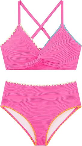 Girls Two Piece Swimsuits Color Block Bikini Sets for Teens Adjustable Cross-Back Straps Bathing Suit 7-16Y in Kuwait