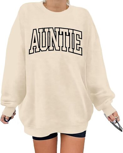 LOTUCY Womens Aunt Sweatshirt Cool Aunt Crewneck Sweatshirt Auntie Letter Print Long Sleeve Pullover Top in Saudi Arabia