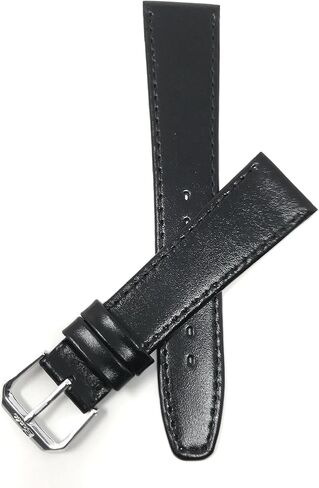Bandini Extra Long (XL) 10mm Womens Italian Leather Watch Band Strap - Black with Stitch - Classic - Slim in Saudi Arabia