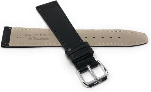 Bandini Extra Long (XL) 10mm Womens Italian Leather Watch Band Strap - Black with Stitch - Classic - Slim in Saudi Arabia