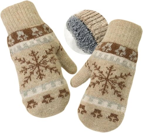 Women Knit Winter Mittens, Rabbit Hair Cold Weather Gloves, Plus-Size Thickened Thermal Plush Windproof Elastic Wrist in Saudi Arabia