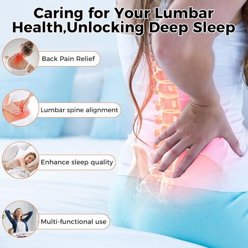 دعم أسفل الظهر - وسادة خصر مريحة لتخفيف آلام الظهر ومحاذاة العمود الفقري، حزام قابل للتعديل، إسفنج ذو ذاكرة مسامي للمكتب والنوم. in Kuwait
