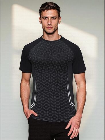 Men's Geometric Print T-Shirt Quick Dry Breathable Athletic Top for Gym Workout Running Training in Saudi Arabia