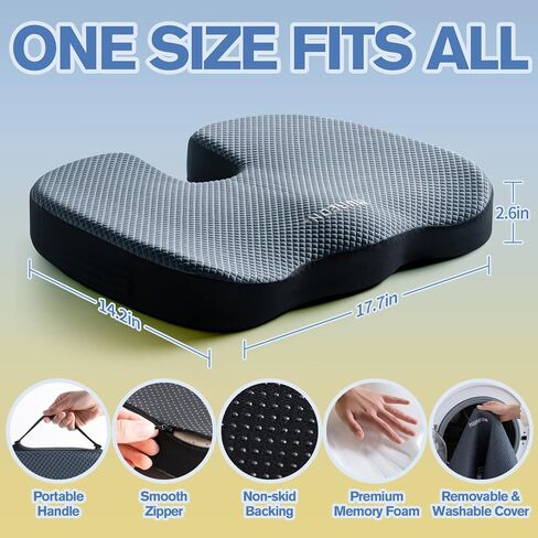Mureon Seat Cushion for Office Chairs, Large Memory Foam Cushion for Car, Pressure Relief Ergonomic Chair Cushion with Non-Slip Cover for Soft Support for Hip All Day Comfort - Navy in Saudi Arabia