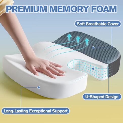 Mureon Seat Cushion for Office Chairs, Large Memory Foam Cushion for Car, Pressure Relief Ergonomic Chair Cushion with Non-Slip Cover for Soft Support for Hip All Day Comfort - Navy in Saudi Arabia
