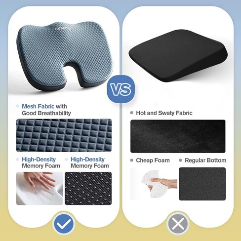Mureon Seat Cushion for Office Chairs, Large Memory Foam Cushion for Car, Pressure Relief Ergonomic Chair Cushion with Non-Slip Cover for Soft Support for Hip All Day Comfort - Navy in Saudi Arabia