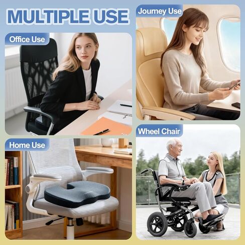 Mureon Seat Cushion for Office Chairs, Large Memory Foam Cushion for Car, Pressure Relief Ergonomic Chair Cushion with Non-Slip Cover for Soft Support for Hip All Day Comfort - Navy in Saudi Arabia