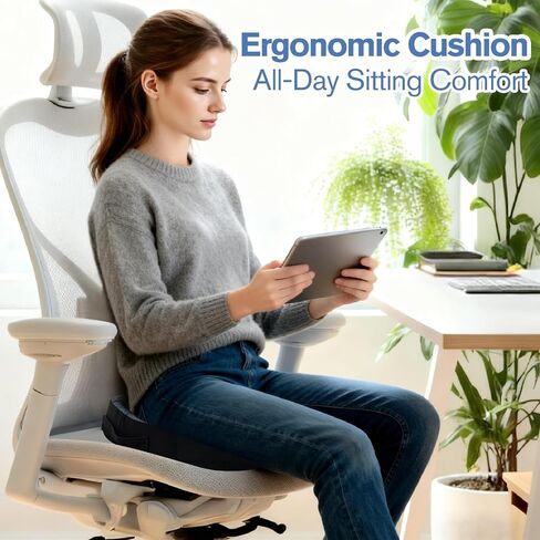 Mureon Seat Cushion for Office Chairs, Large Memory Foam Cushion for Car, Pressure Relief Ergonomic Chair Cushion with Non-Slip Cover for Soft Support for Hip All Day Comfort - Navy in Saudi Arabia