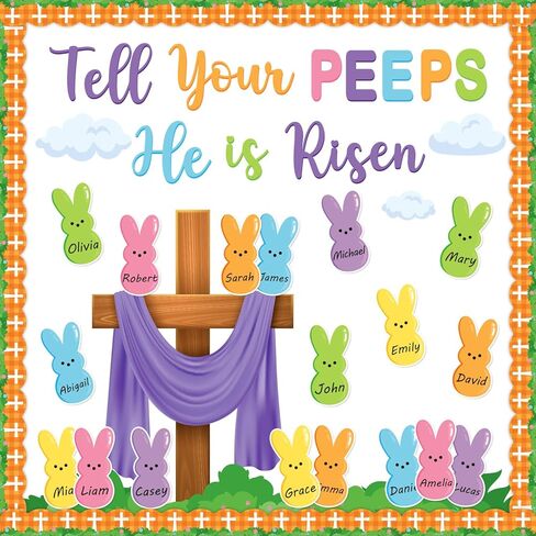 Easter Bulletin Board Decorations Set, Tell Your Peeps He is Risen Cross Easter Christian Bulletin, 80 Pieces Thick Cardstock Sunday School Classroom Church Chalkboard Decoration in Kuwait