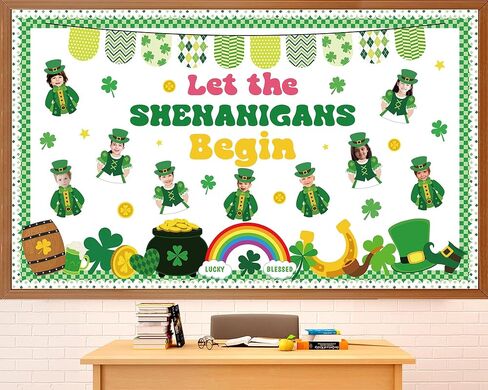 مجموعة ديكورات لوحة إعلانات عيد القديس باتريك من Leprechaun DIY صور حرفية قطع خضراء محظوظة شامروك قوس قزح الأيرلندية لتزيين الفصول الدراسية لقضاء العطلات والمدرسة والمنزل والمكتب وسبورة ديكور الحائط in Kuwait