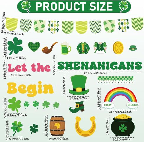 مجموعة ديكورات لوحة إعلانات عيد القديس باتريك من Leprechaun DIY صور حرفية قطع خضراء محظوظة شامروك قوس قزح الأيرلندية لتزيين الفصول الدراسية لقضاء العطلات والمدرسة والمنزل والمكتب وسبورة ديكور الحائط in Kuwait