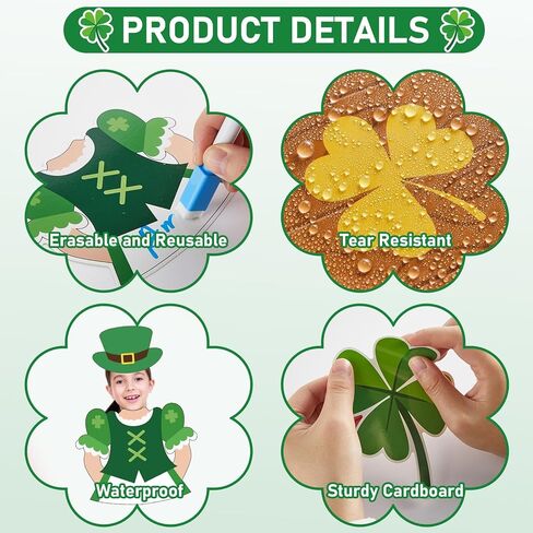 مجموعة ديكورات لوحة إعلانات عيد القديس باتريك من Leprechaun DIY صور حرفية قطع خضراء محظوظة شامروك قوس قزح الأيرلندية لتزيين الفصول الدراسية لقضاء العطلات والمدرسة والمنزل والمكتب وسبورة ديكور الحائط in Kuwait