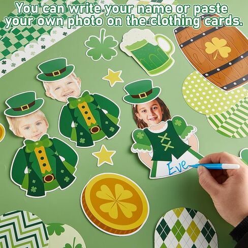 مجموعة ديكورات لوحة إعلانات عيد القديس باتريك من Leprechaun DIY صور حرفية قطع خضراء محظوظة شامروك قوس قزح الأيرلندية لتزيين الفصول الدراسية لقضاء العطلات والمدرسة والمنزل والمكتب وسبورة ديكور الحائط in Kuwait