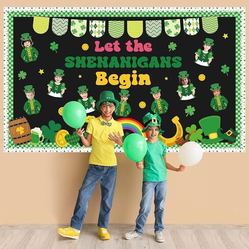 مجموعة ديكورات لوحة إعلانات عيد القديس باتريك من Leprechaun DIY صور حرفية قطع خضراء محظوظة شامروك قوس قزح الأيرلندية لتزيين الفصول الدراسية لقضاء العطلات والمدرسة والمنزل والمكتب وسبورة ديكور الحائط in Kuwait