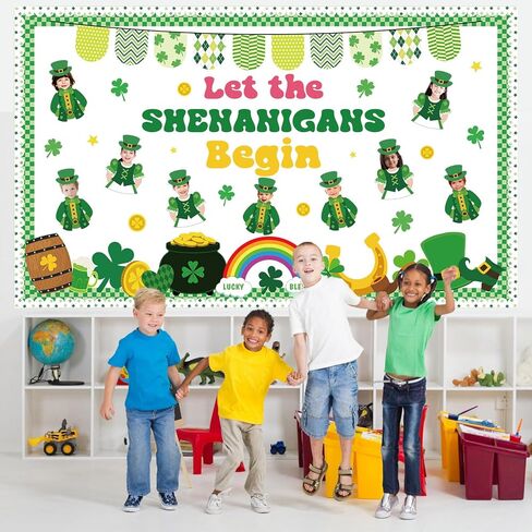مجموعة ديكورات لوحة إعلانات عيد القديس باتريك من Leprechaun DIY صور حرفية قطع خضراء محظوظة شامروك قوس قزح الأيرلندية لتزيين الفصول الدراسية لقضاء العطلات والمدرسة والمنزل والمكتب وسبورة ديكور الحائط in Kuwait