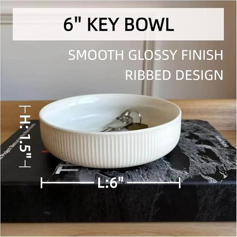 6'' Key Bowl, White Decorative Bowl With Ribbed Design, key Holder for Entryway Table, Purse Bowl, Candy Dish in Saudi Arabia