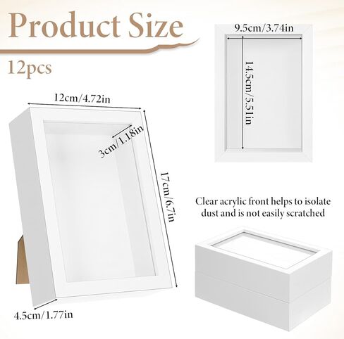 SHENLIU 12 حزمة 4 × 6 بوصات إطار صندوق الظل، إطار خشبي صغير حافظات عرض الذاكرة، حافظة إطارات صور بعمق 1.2 بوصة للزهور المجففة، الحرف اليدوية، التذكارات، الميداليات والصور، أبيض in Kuwait