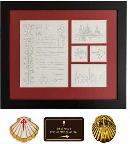 Compostela Certificate Wall Art Frame for Camino de Santiago | Way of St. James Pilgrimage Custom Display with Mementos | Ultimate Peregrino Gift Commemorative Keepsake Souvenir | Buen Camino (Red) in Saudi Arabia